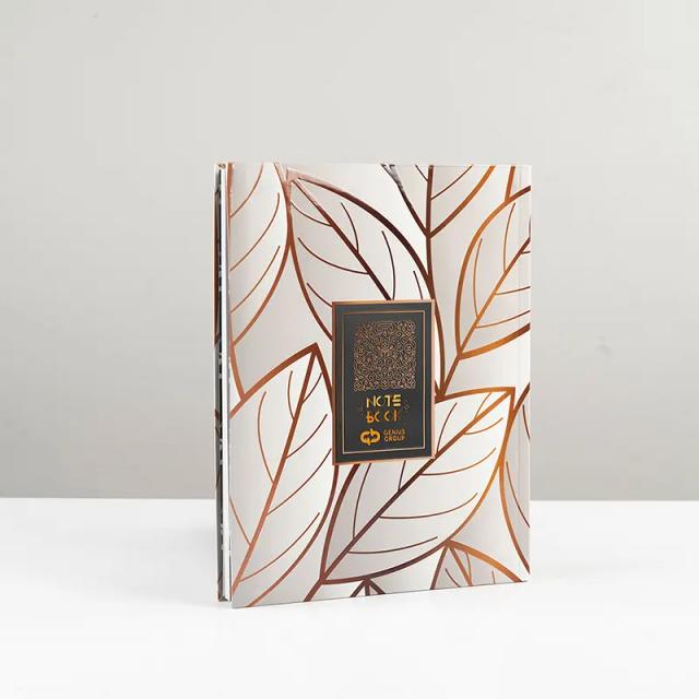 دفتر 160 برگ رحلی با طرح برگ سفید و طلایی